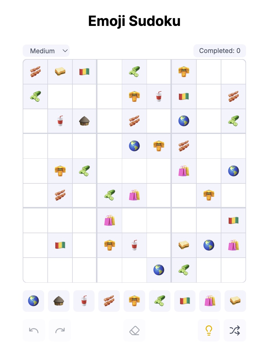 Emoji Sudoku puzzle board with colorful emojis